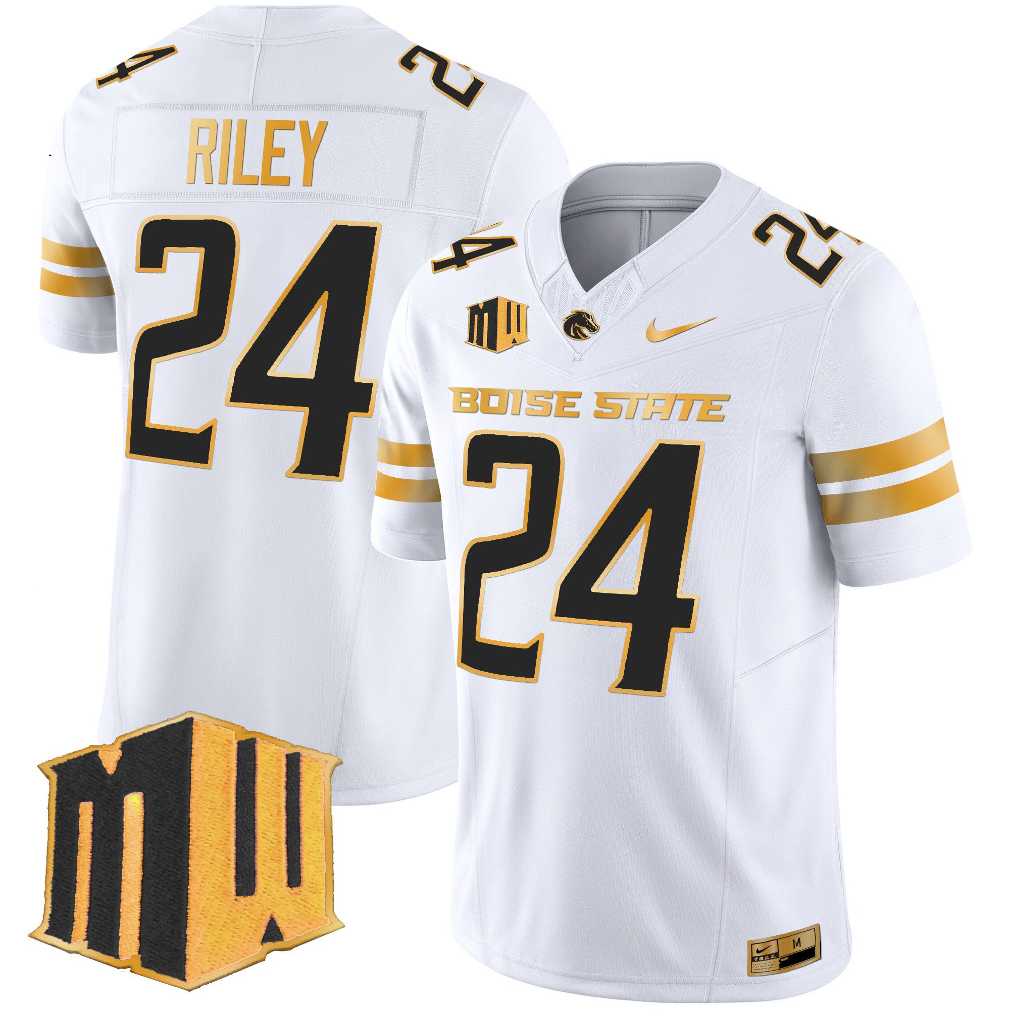 Men Boise State Broncos 24 Riley White Nike 2024 Gold Vapor Limited NCAA Jersey
